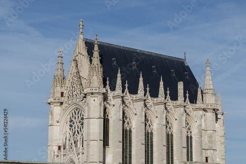The holy chapel of Vincennes in the castle of Vincennes in Paris. The sky is blue and cloudless