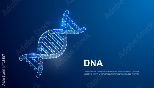DNA spiral 3d polygonal symbol for website template. Low poly Genetic helix illustration for promo banner design. Science design illustration concept.