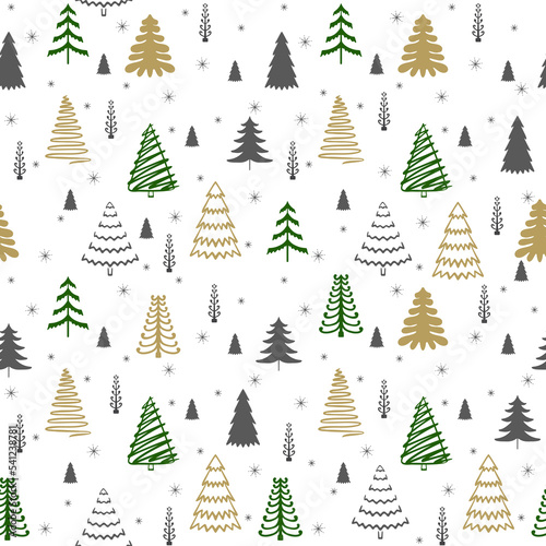Seamless Christmas Tree doodle illustration. Cute winter pattern.