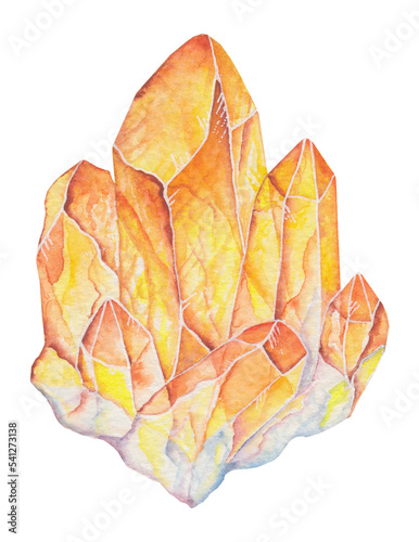 Transparent Background yellow topaz stone Illustration Png. Transparent Clipart Image of watercolor healing crystal ready-to-use for site, article, print. Hand painted gems