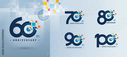 Set of 60 to 100 years Anniversary logotype design, Sixty to Hundred years Celebrating Anniversary Logo multiple Pixel for celebration