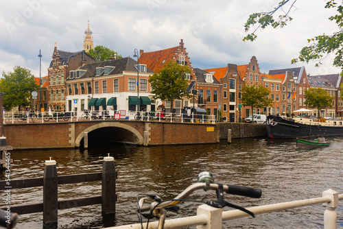 Summer landscape of the city streets of Haarlem, located on the banks of the Sparna River, Netherlands