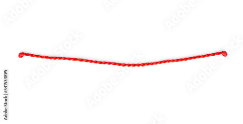 Thin red string or rope with knots isolated on white