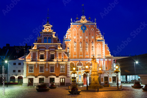 Night view of House of the Blackheads in Riga, Latvia