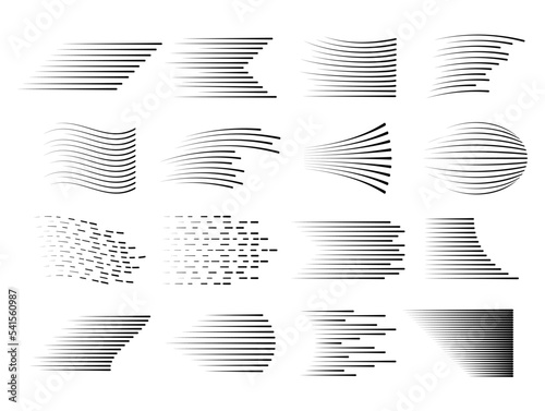 Speed lines. Fast motion lines, quick action effect and dynamic sport stripes. Rapid running traces vector set