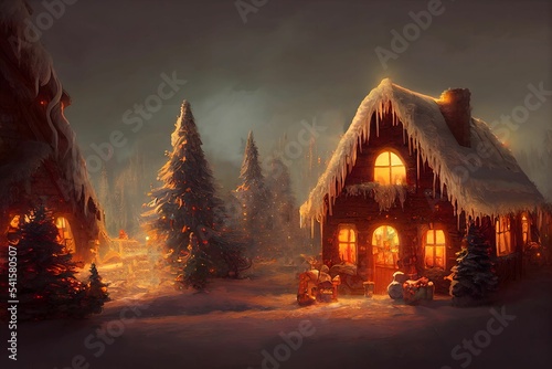 Christmas Cabin Fantasy Digital Concept Art