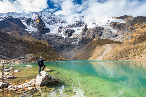 amazing view of humantay lagoon in peruvian andes