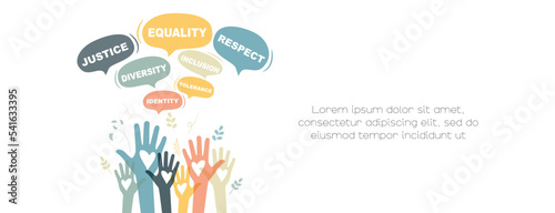 Diversity, Equality, Inclusion, Identity, Tolerance, Respect, Justice concept. Banner with place for text.