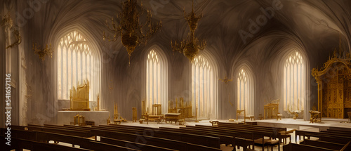Church interior, background illustration.