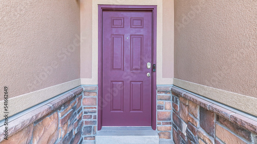 Panorama Purple front door with arched transom window and digital key access