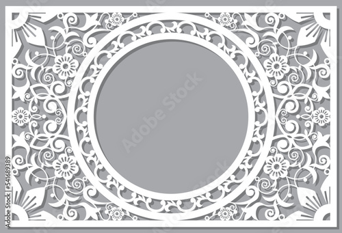 Traditional Moroccan vector frame or border template design with empty space in the middl, carved wood panel style, vector arabic pattern with flowers, leaves and swirls - 6x9 format 