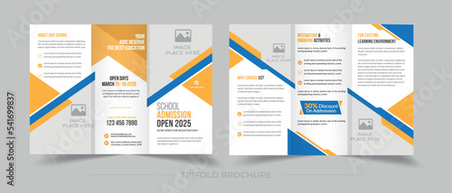 School admission educational trifold brochure template for school admission promotion. Unique & Creative Design. Fully editable Template 