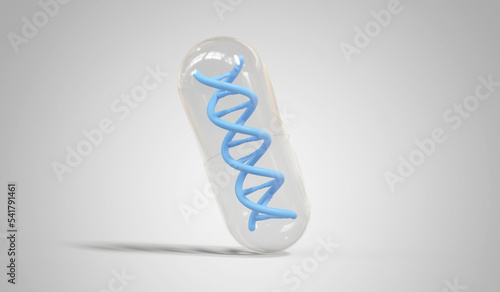 gélule avec double hélice d'ADN à l'intérieur - rendu 3D