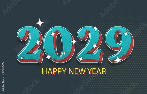 Happy New Year 2029 Concept Illustration On Halftone Effect. Modern Holiday Design.