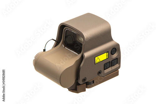 Modern optical collimator sight. Aiming device for shooting at short distances. Isolate on a white back.