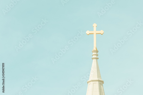 steeple with cross with copy space