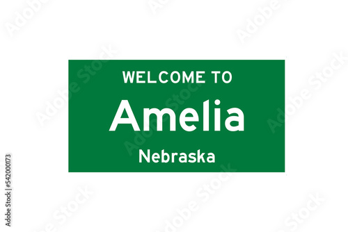 Amelia, Nebraska, USA. City limit sign on transparent background. 