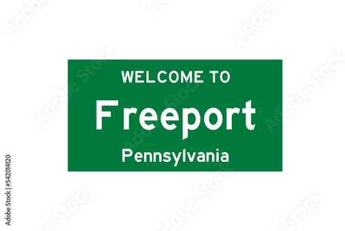 Freeport, Pennsylvania, USA. City limit sign on transparent background. 