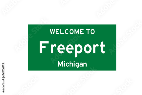 Freeport, Michigan, USA. City limit sign on transparent background. 
