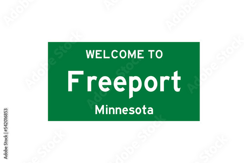 Freeport, Minnesota, USA. City limit sign on transparent background. 
