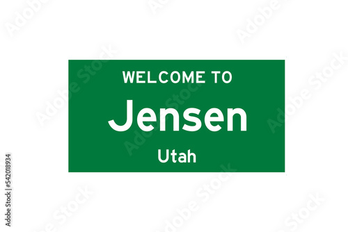 Jensen, Utah, USA. City limit sign on transparent background. 