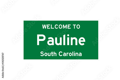 Pauline, South Carolina, USA. City limit sign on transparent background. 