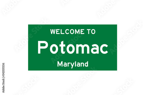Potomac, Maryland, USA. City limit sign on transparent background. 