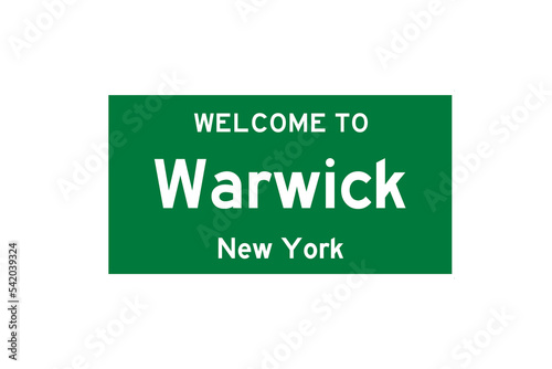 Warwick, New York, USA. City limit sign on transparent background. 