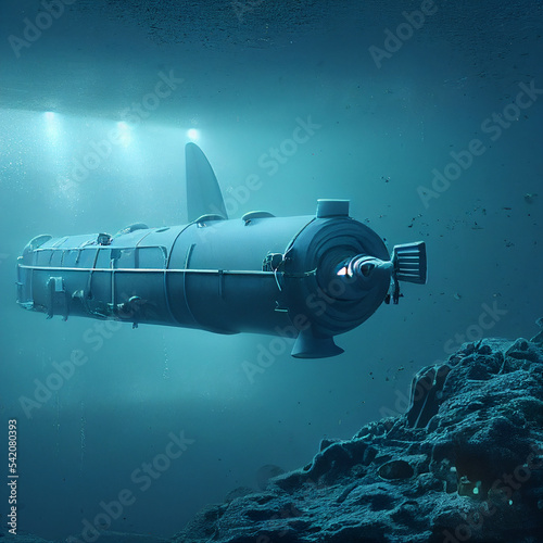Submarine at periscope depth. 3D illustration. 
