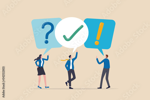 FAQ, question and answer, solution to solve problem, business advice or help and support service, communication or team brainstorm concept, business people asking question and answer to solve problem.