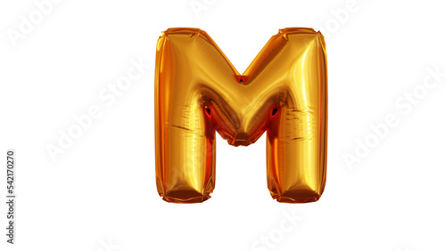 3d render illustration letter M made of gold balloon alphabet font m