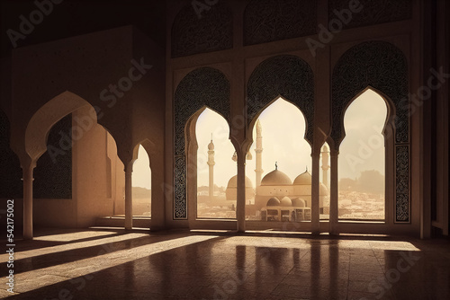 3d illudtration of amazing architecture design of muslim mosque ramadan concept