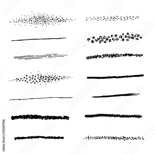 brushes with a pen, circles, black and white dots