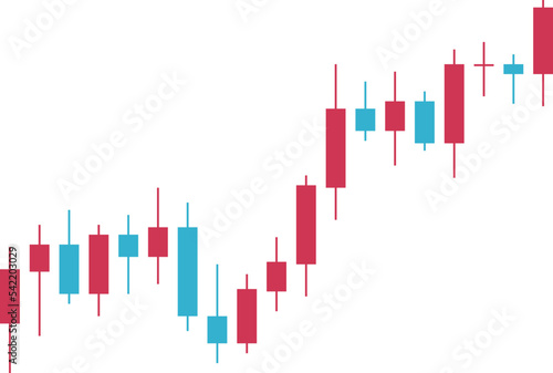 上昇するローソク足チャートのイラスト（赤と青）