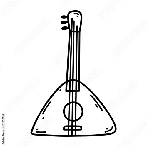 Doodle balalaika. Vector sketch illustration of musical instrument, black outline art for web design, icon, print, coloring page