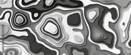 Abstract paper cut style design. Geometric layered curve line grey white vector, realistic papercut decoration textured with wavy layers. 3d topography relief. Vector topographic illustration