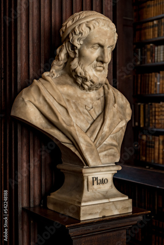 Bust of Plato in Long Room of Trinity College Old Library in Dublin