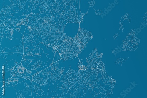 Map of the streets of Portland (Maine, USA) made with white lines on blue background. 3d render, illustration