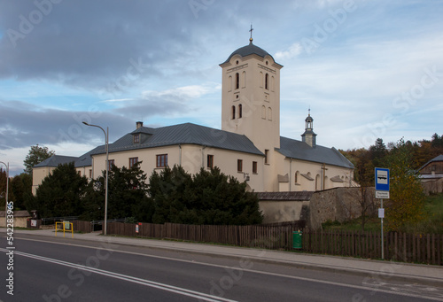 Swieta Katarzyna, Poland - October 16, 2022: St. Catherine church and Benedictine convent in Swieta Katarzyna village near Bodzentyn in Swietokrzyskie Mountains