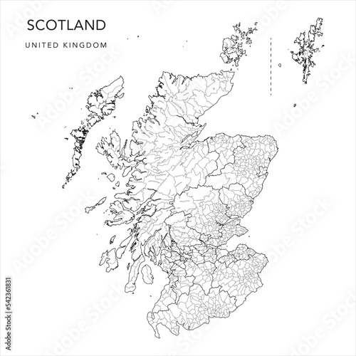 Administrative Map of Scotland with Council Areas, Traditional Counties and Civil Parishes as of 2022 - United Kingdom - Vector Map