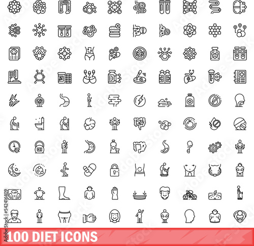 100 diet icons set. Outline illustration of 100 diet icons vector set isolated on white background