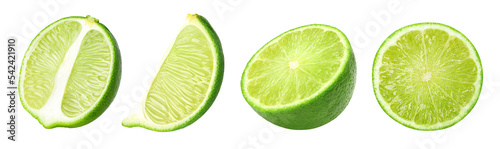Fresh lime slice, and half isolated on white background, collection, cut out.