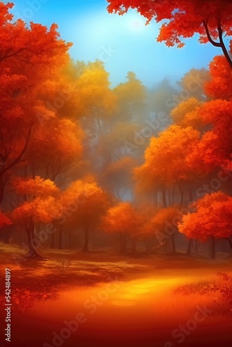 autumn landscape painting with clear blank background for product and text display. text display, clear background, painting rendering, illustration.