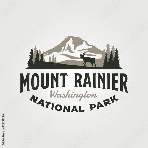 mount rainier vintage logo vector illustration design, adventure travel logo design