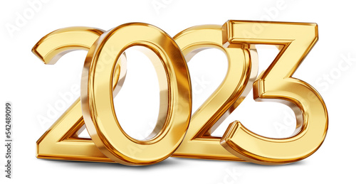 2023 gold metallic glossy symbol of the year 2024, isolated 3d-illustration