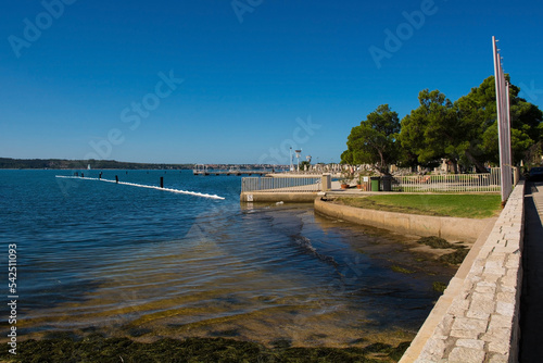A city beach in the small seaside resort and spa town of Portoroz on the coast of Slovenia 