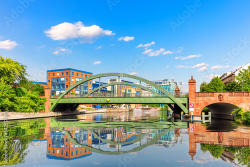 Bridge over Spree, old and new architecture of Berlin downtown, Germany