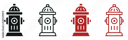 Set of fire hydrant icons. Fire hydrant silhouette, water hydrant symbol. Vector illustration.