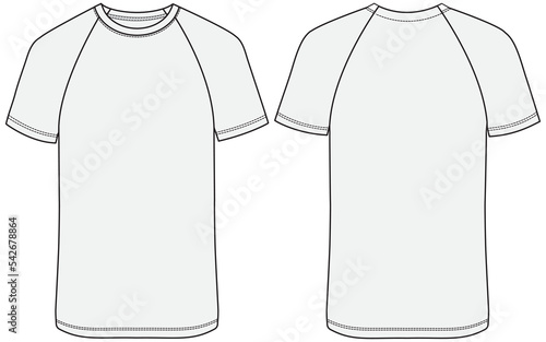 raglan t shirt flat sketch vector illustration. technical cad drawing template.