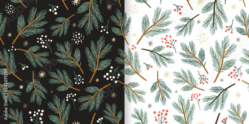 Christmas seamless patterns set, winter wallpapers, festive wrapping paper design